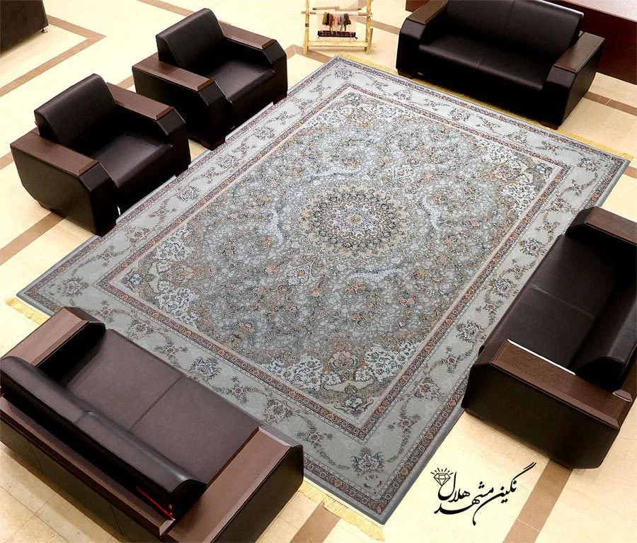 فرش 1500 شانه گل برجسته نقشه گلستان کد 15006 زمینه نقره ای