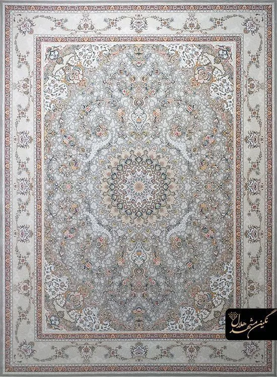 فرش 1500 شانه گل برجسته نقشه گلستان کد 15006 زمینه نقره ای