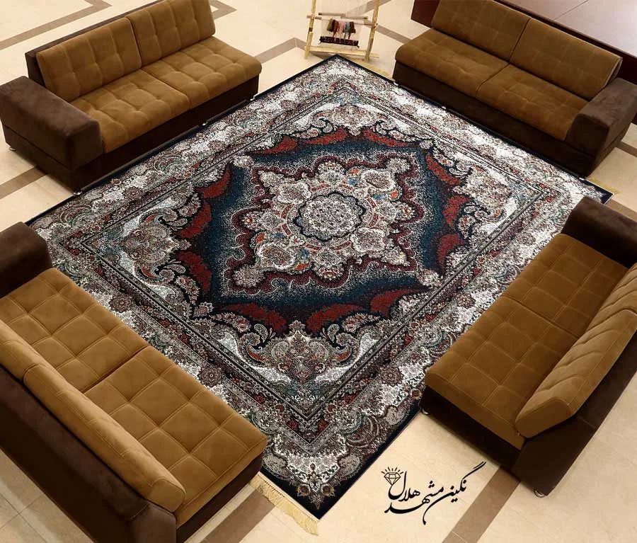 فرش 700 شانه نقشه ستاره کد 12007 زمینه سرمه ای