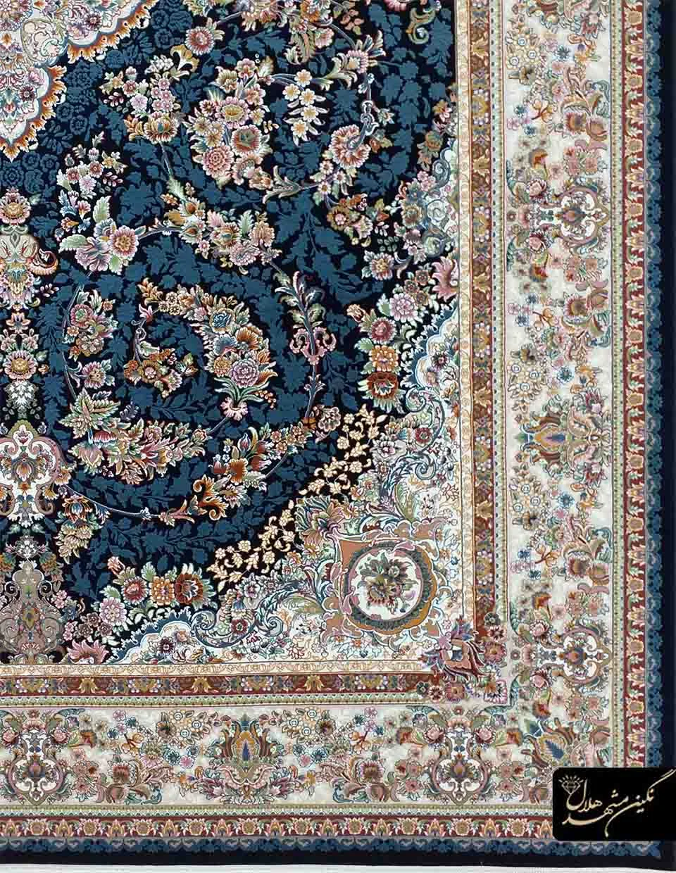 فرش 700 شانه گل برجسته کد 13052 زمینه سرمه ای