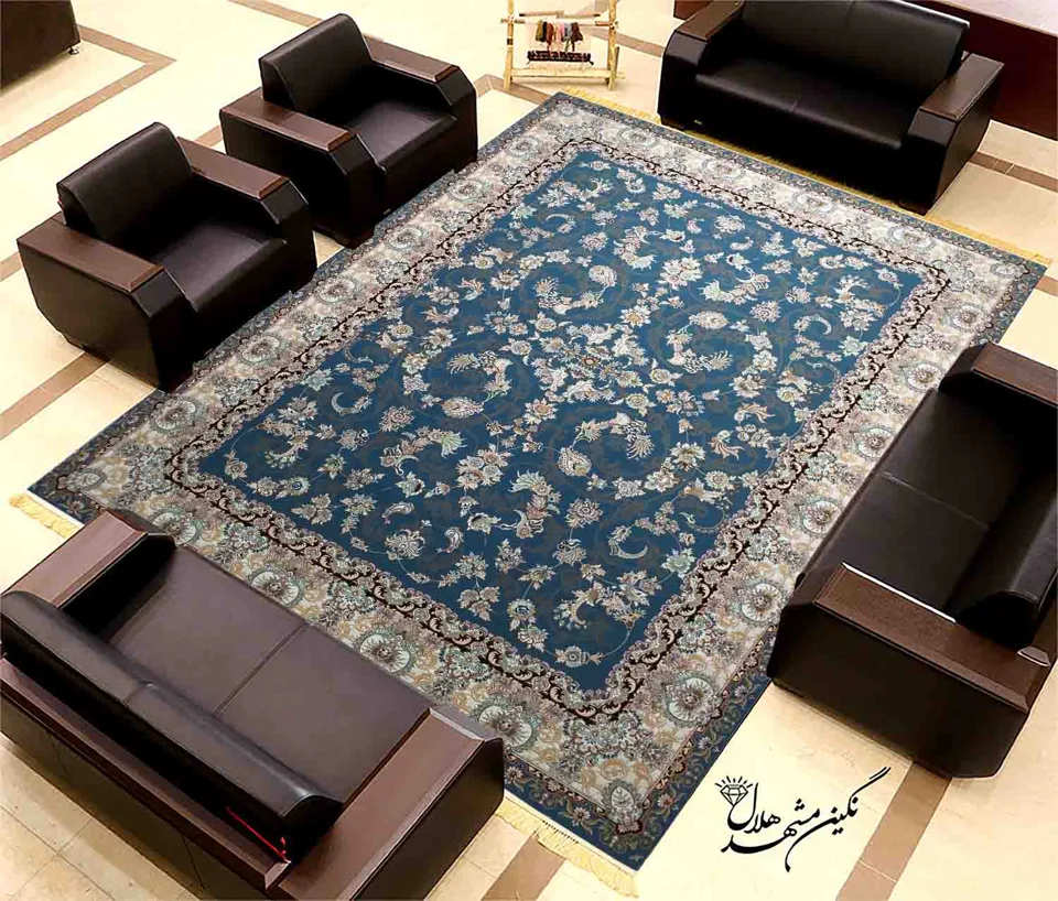 فرش 700 شانه گل برجسته کد 13053 زمینه آبی
