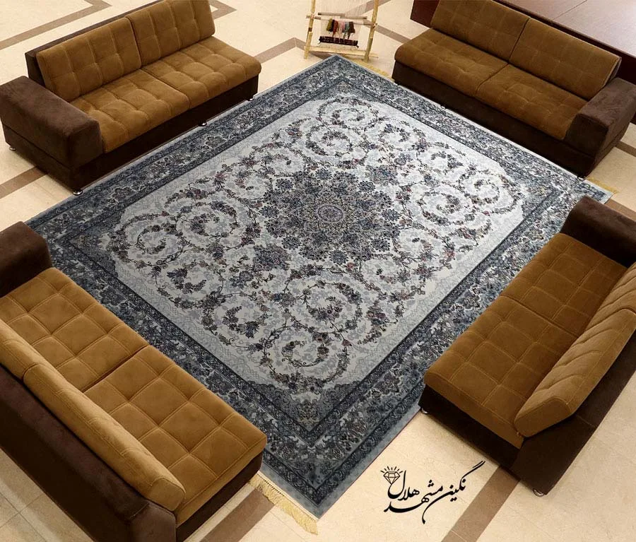 فرش 700 شانه نقشه حریر گل کد 14015 زمینه کرم