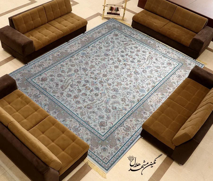 فرش 1200 شانه گل برجسته نقشه شاهکار کد 7103 زمینه کرم