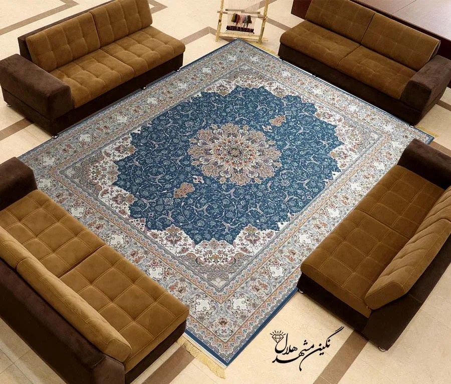 فرش 1200 شانه گل برجسته نقشه بهشت اصفهان کد 7110 زمینه کاربنی