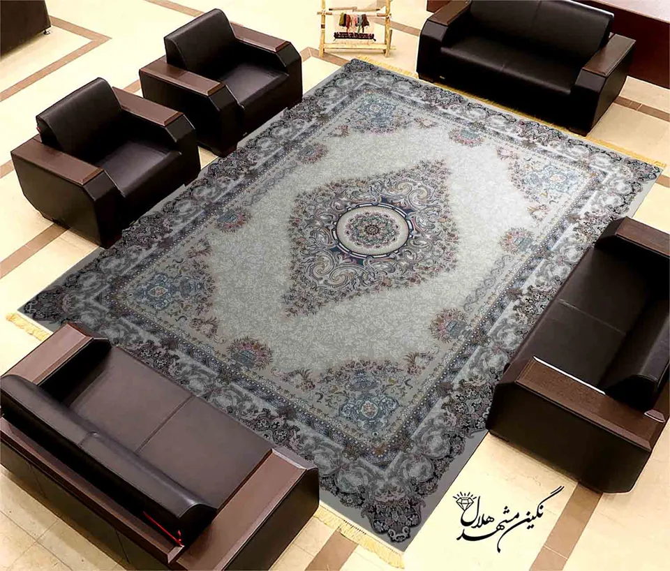 فرش 1200 شانه گل برجسته نقشه رونیا کد 7112 زمینه کرم