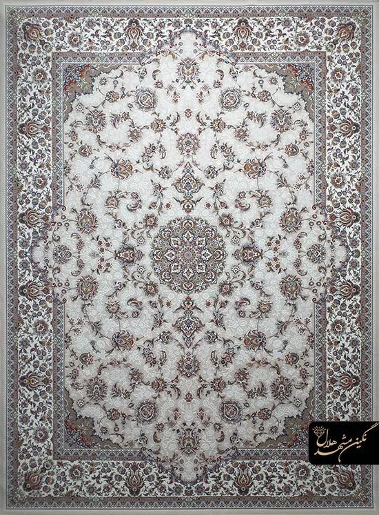 فرش 1200 شانه گل برجسته نقشه اطلسی کد 7116 زمینه کرم