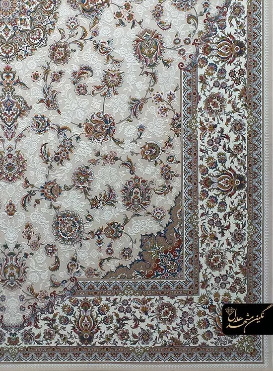 فرش 1200 شانه گل برجسته نقشه اطلسی کد 7116 زمینه کرم