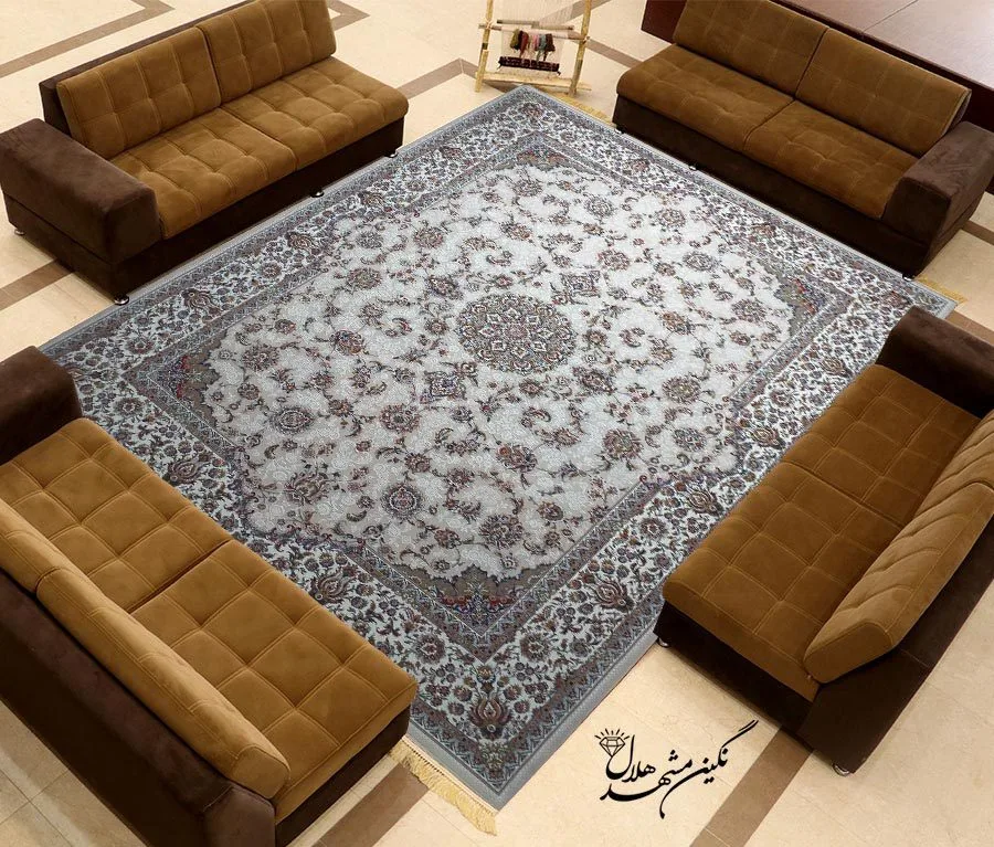 فرش 1200 شانه گل برجسته نقشه اطلسی کد 7116 زمینه کرم