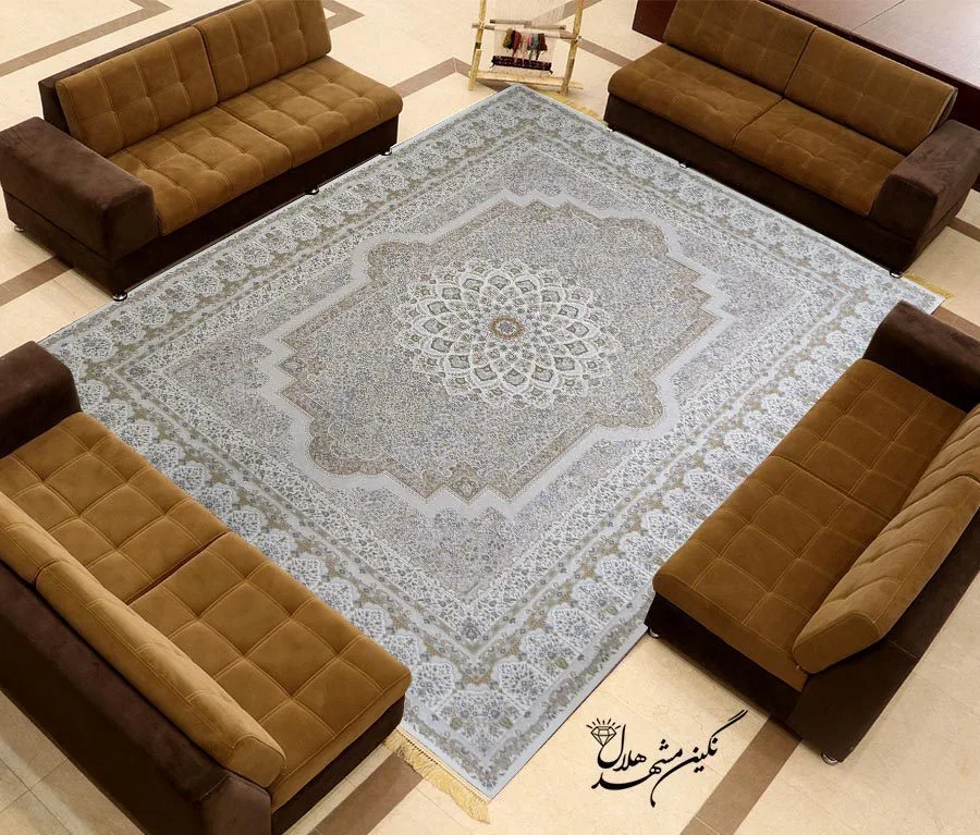 فرش 1200 شانه گل برجسته نقشه فروزان کد 7117 زمینه کرم