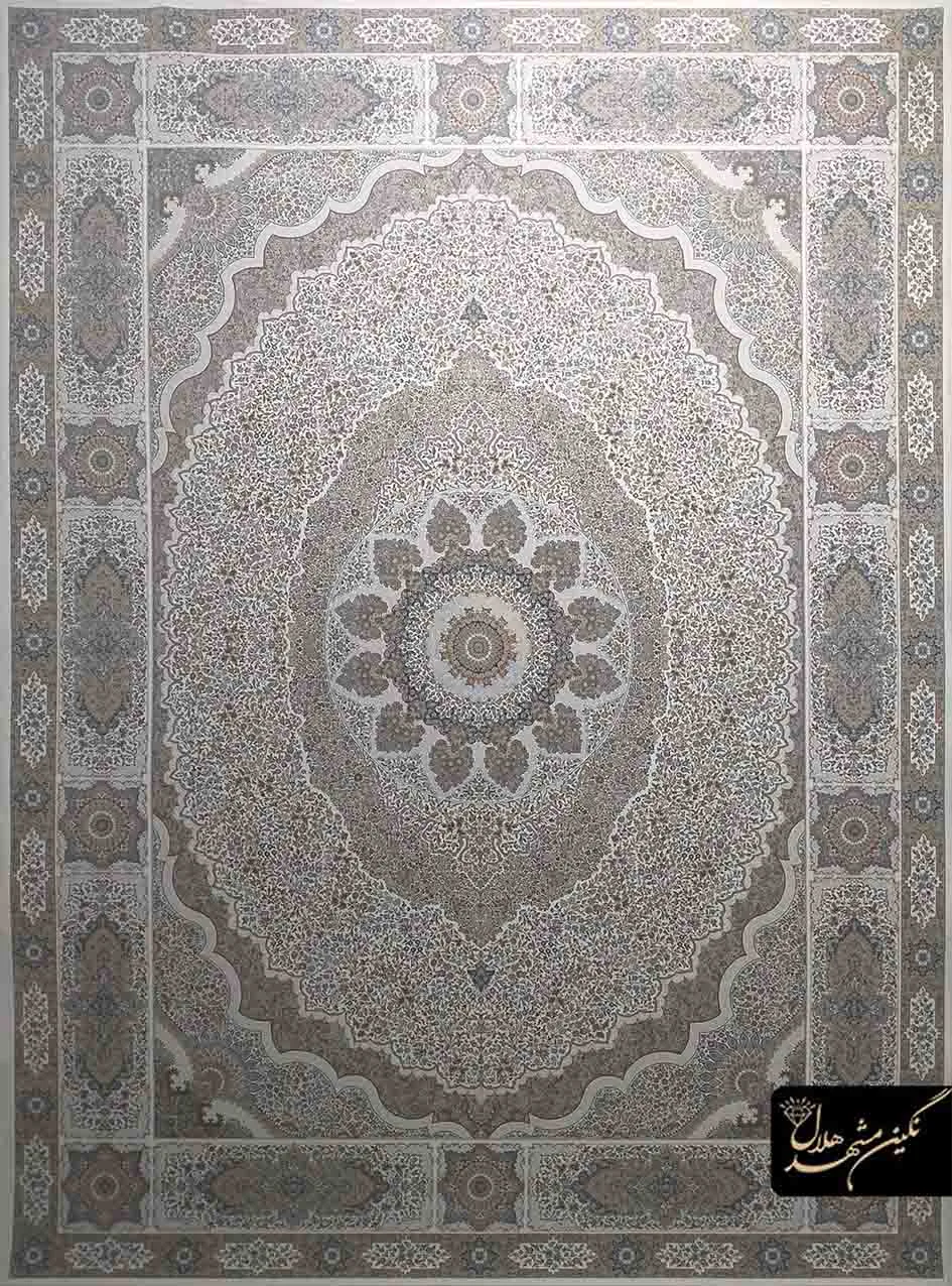 فرش 1200 شانه گل برجسته نقشه کرمان کد 7118 زمینه کرم