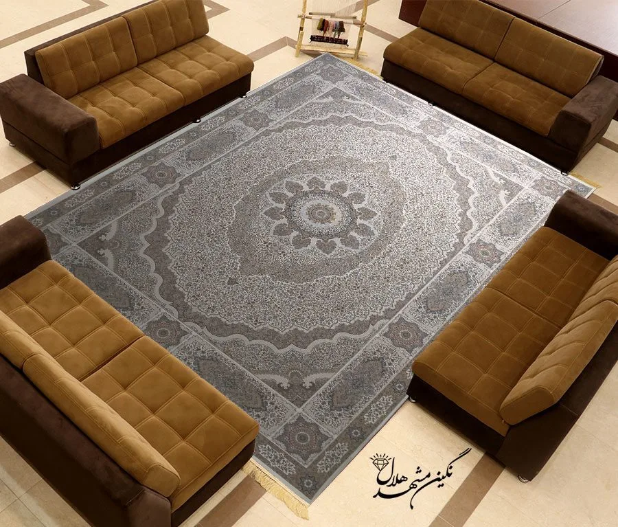 فرش 1200 شانه گل برجسته نقشه کرمان کد 7118 زمینه کرم
