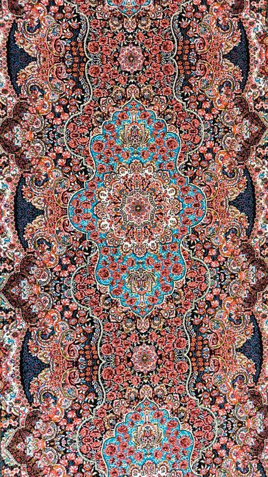 کناره فرش نقشه ارکیده زمینه سرمه ای - پلی استر