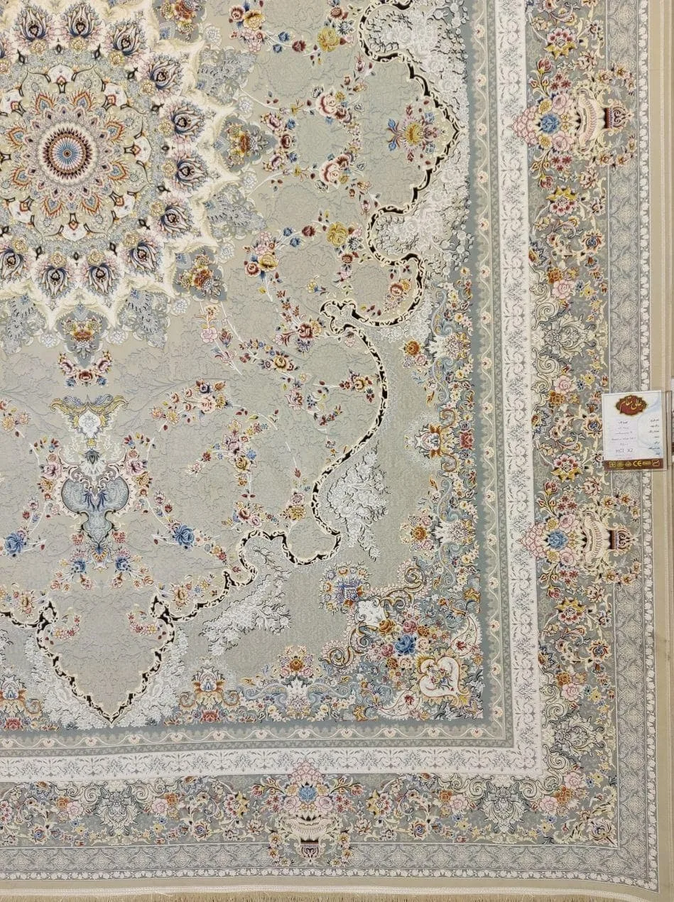 فرش 1500 شانه گل برجسته نقشه صدف زمینه ترمه ای