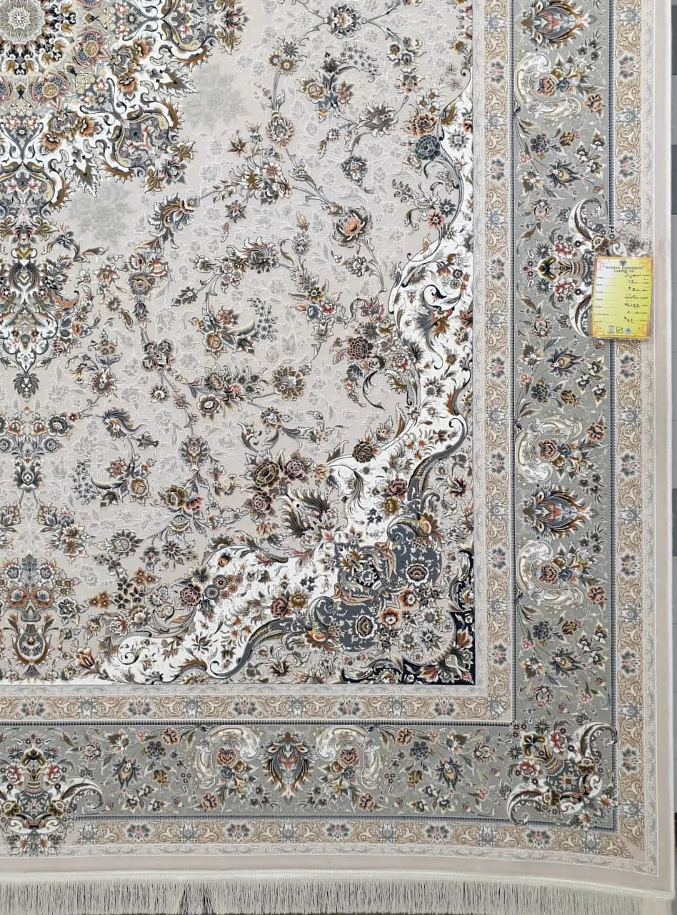 فرش 1500 شانه گل برجسته نقشه افسان زمینه نقره ای