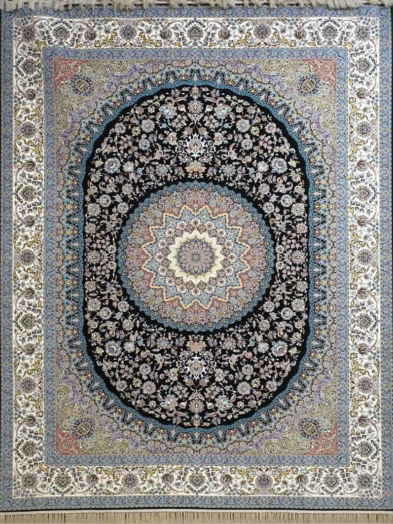 فرش 1200 شانه نقشه نائین زمینه سرمه ای
