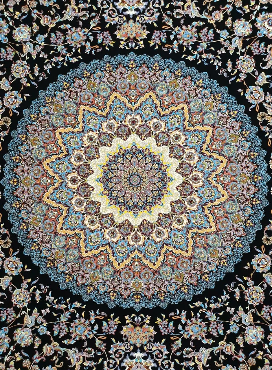 فرش 1200 شانه نقشه نائین زمینه سرمه ای