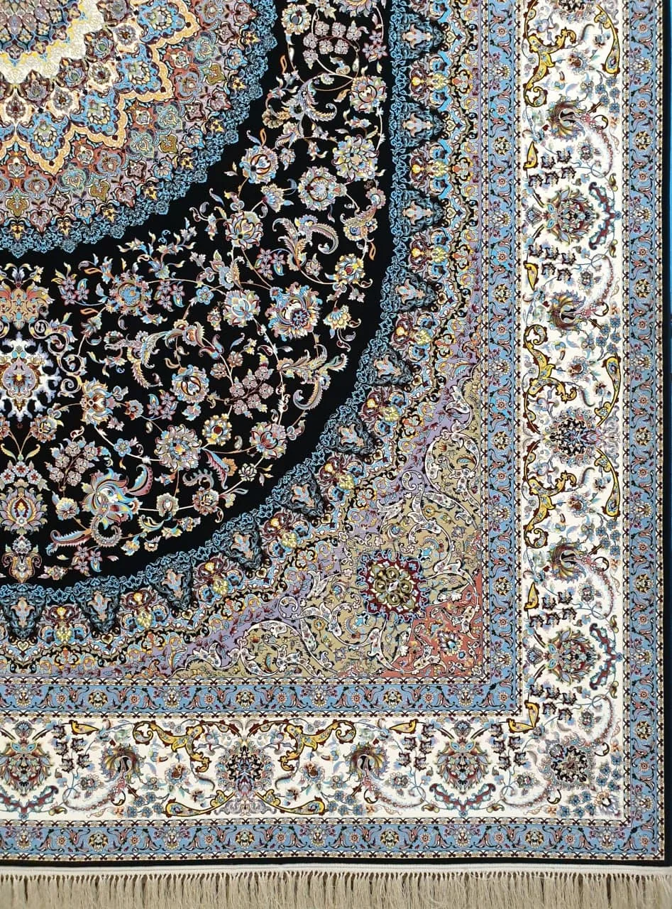 فرش 1200 شانه نقشه نائین زمینه سرمه ای