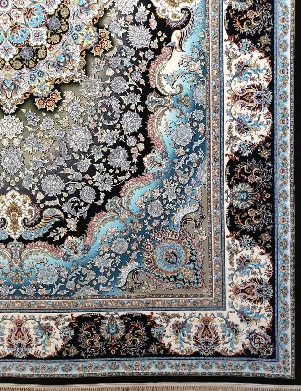 فرش 1200 شانه نقشه شاهگل زمینه سرمه ای