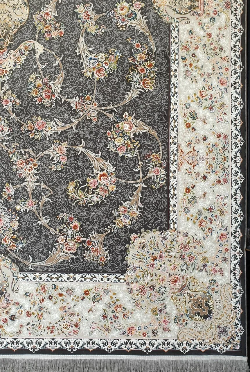 فرش 1200 شانه برجسته نقشه روژین زمینه ذغالی