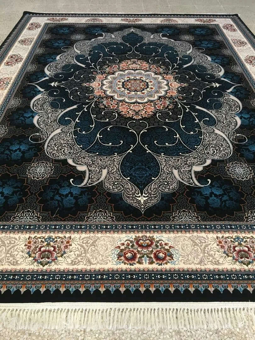 فرش 700 شانه نقشه چکاوک زمینه سرمه ای بافت ممتاز