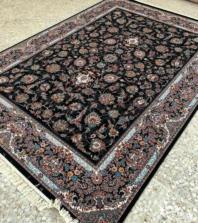 فرش 700 شانه نقشه افشان دلربا زمینه سرمه ای - پلی استر