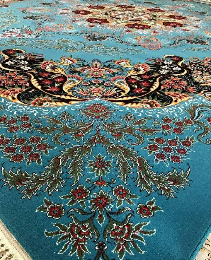 فرش 700 شانه نقشه گیسو زمینه آبی - پلی استر