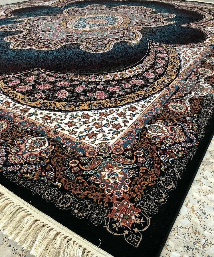 فرش 700 شانه نقشه مهبد زمینه سرمه ای - پلی استر