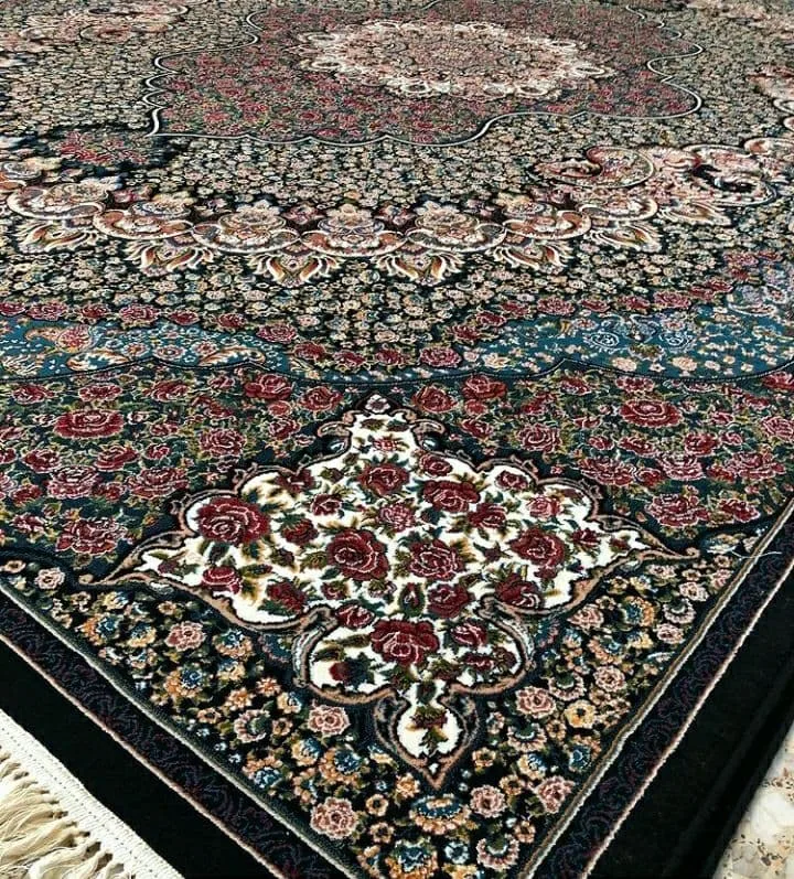 فرش 700 شانه نقشه محیا زمینه سرمه ای - پلی استر