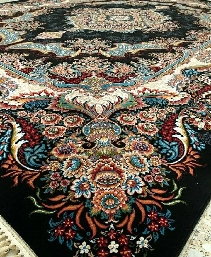 فرش 700 شانه نقشه سامان زمینه سرمه ای - پلی استر