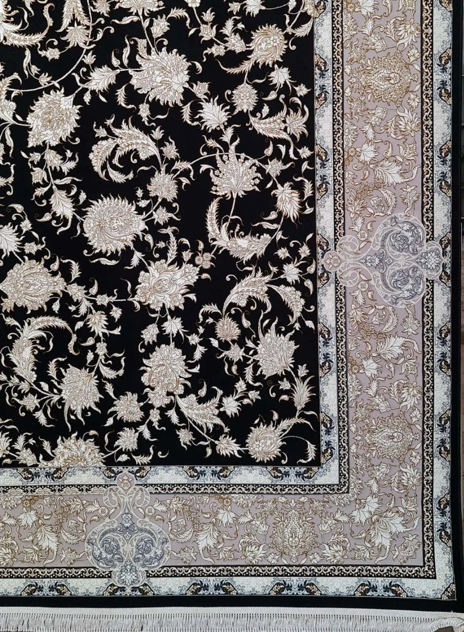 فرش 1200 شانه برجسته نقشه افشان هانا زمینه سرمه ای