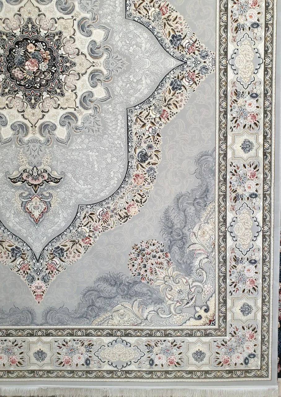 فرش 700 شانه نقشه کارینا زمینه نقره ای