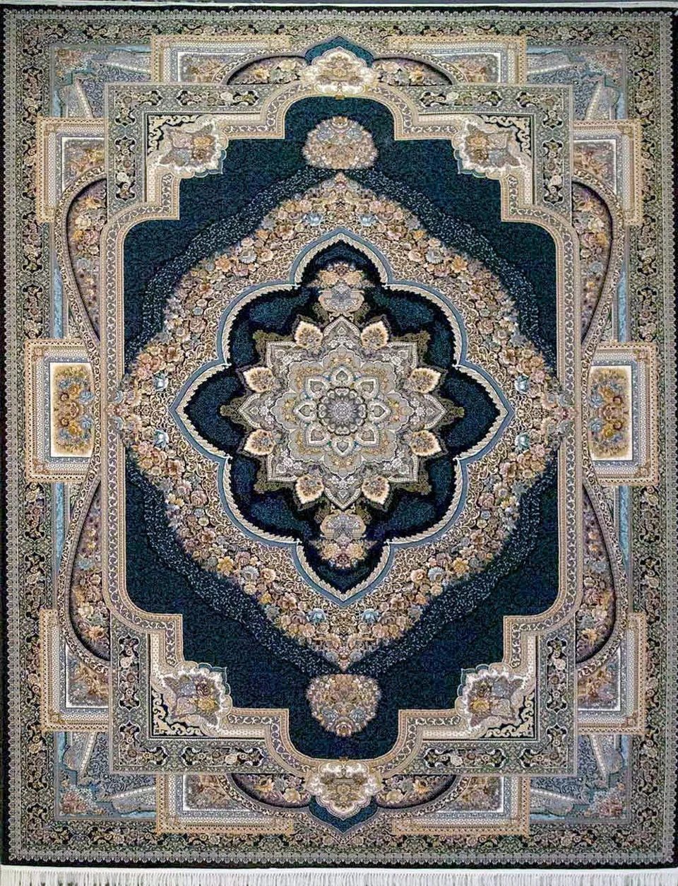 فرش 700 شانه نقشه باغ معلق زمینه سرمه ای