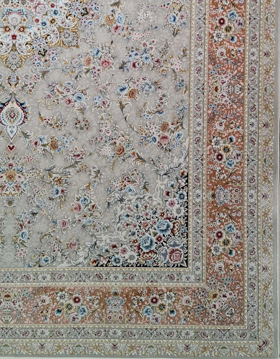فرش 1500 شانه برجسته نقشه آوان زمینه نقره ای