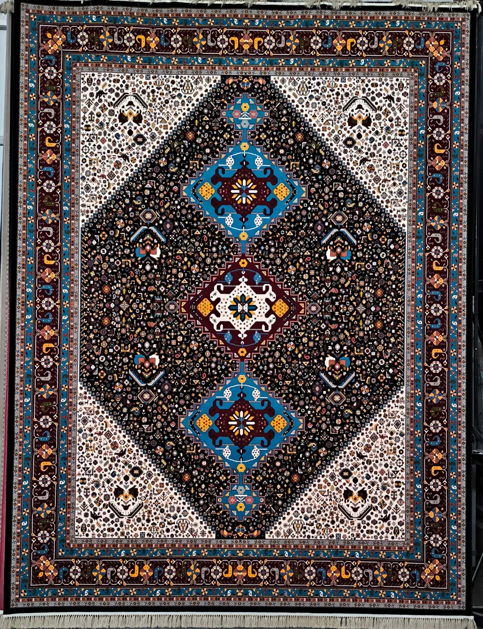 فرش 1000 شانه نقشه نارنج زمینه سرمه ای