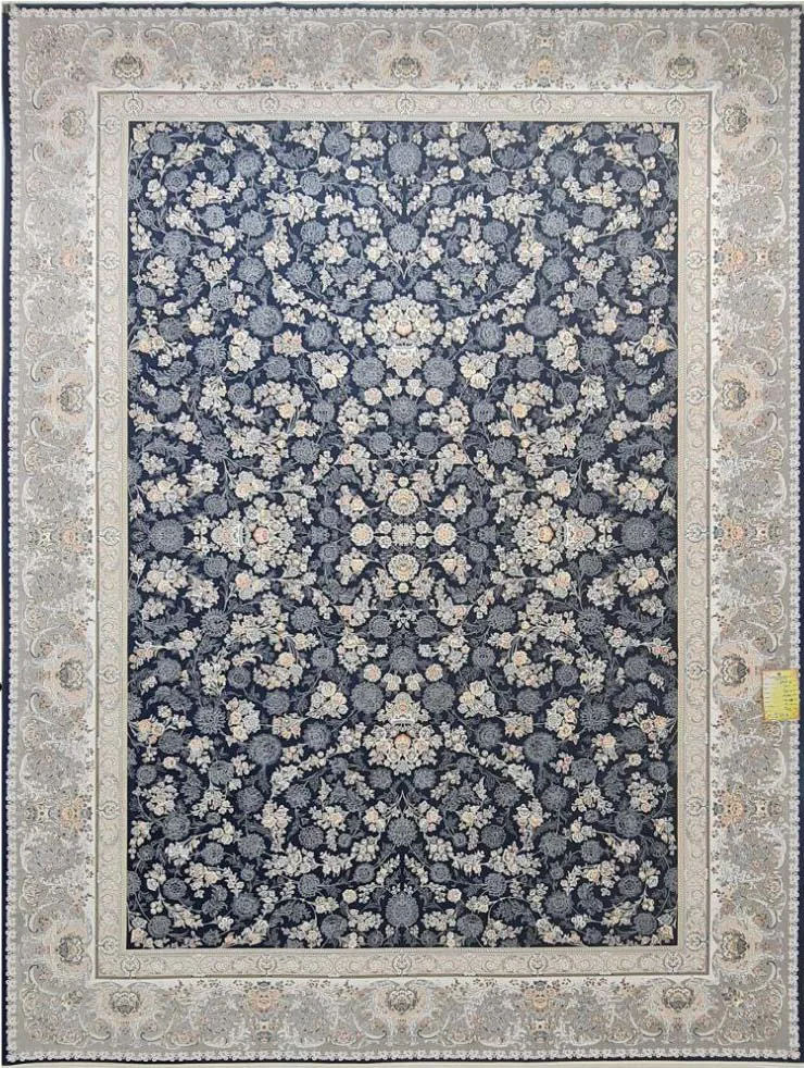 فرش 1500 شانه برجسته نقشه رز زمینه سرمه ای