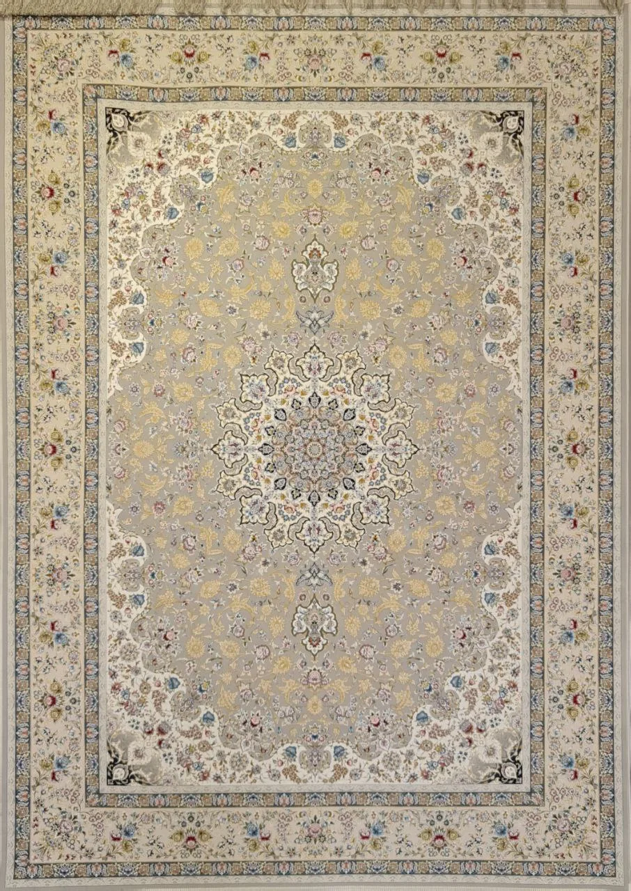 فرش 1500 شانه برجسته نقشه ماهان زمینه نقره ای