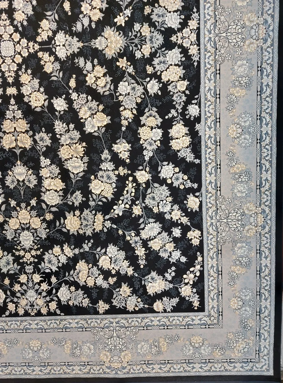 حاشیه فرش 700 شانه نقشه افشان ژینا زمینه سرمه ای