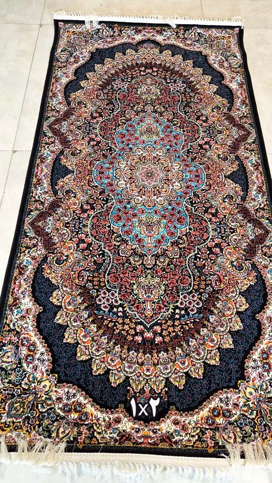کناره فرش نقشه ارکیده زمینه سرمه ای - آکریلیک