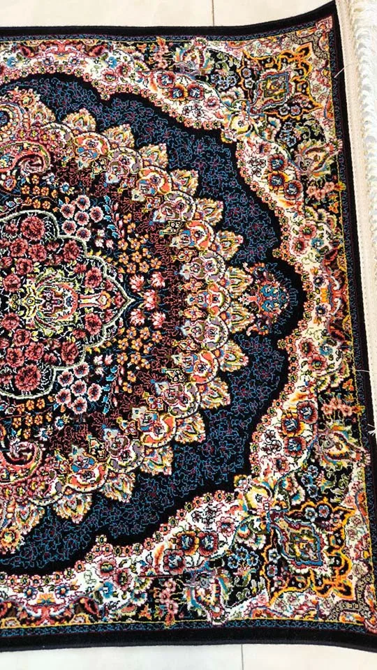 کناره فرش نقشه ارکیده زمینه سرمه ای - آکریلیک