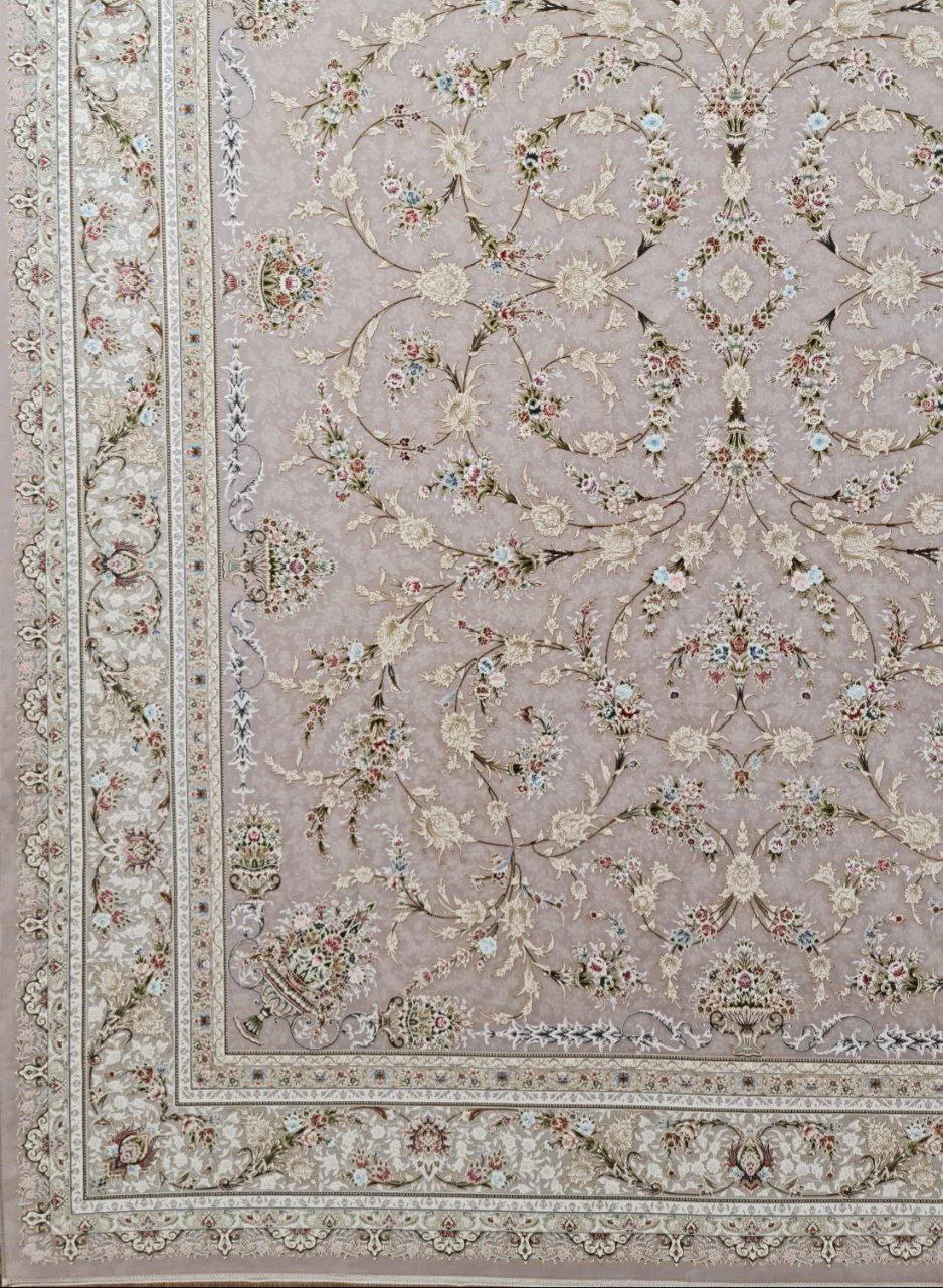 فرش 1500 شانه برجسته نقشه افشان شروین زمینه یاسی از نمای گوشه