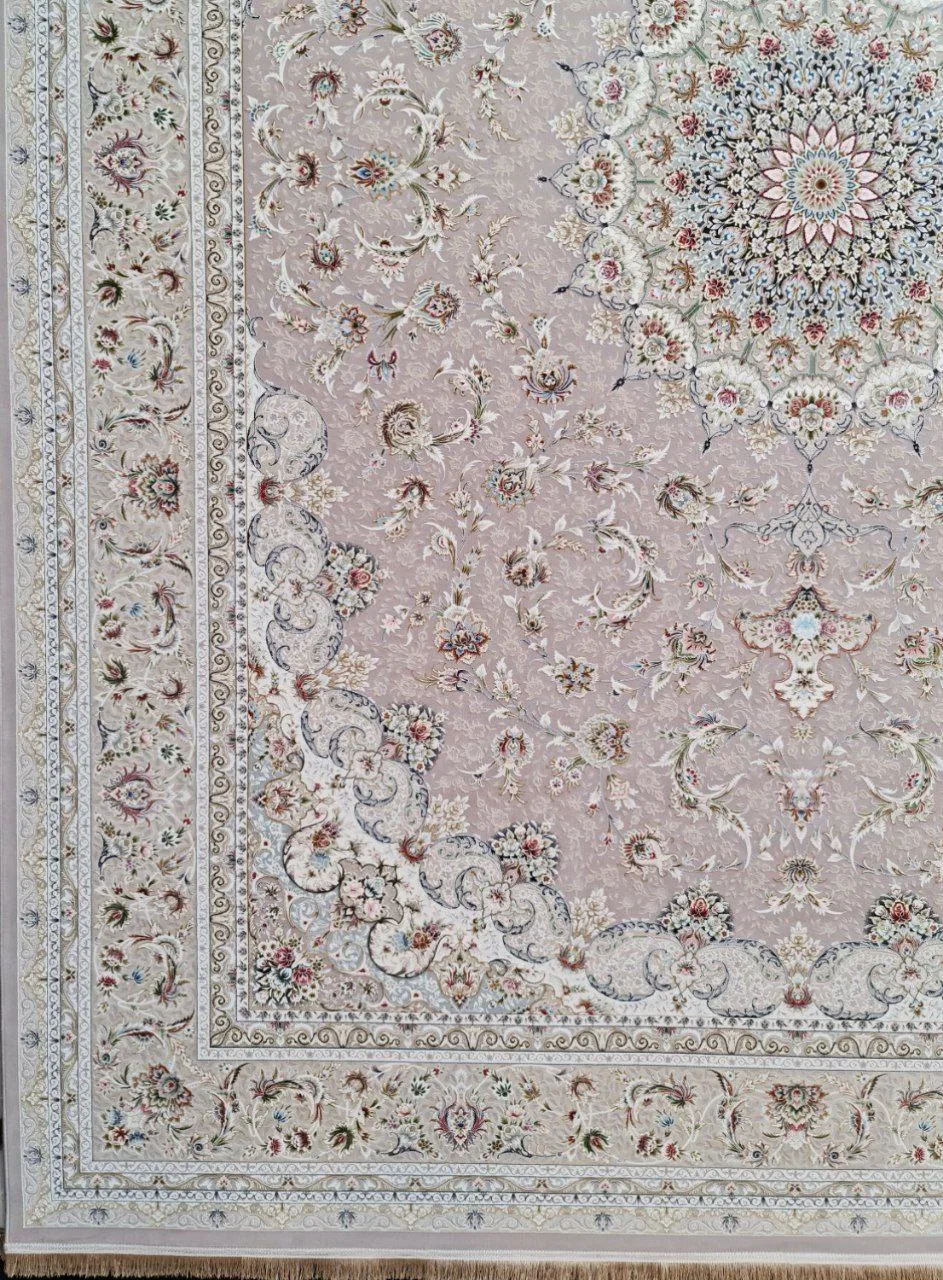 فرش 1500 شانه برجسته نقشه فروغ زمینه یاسی از نمای گوشه