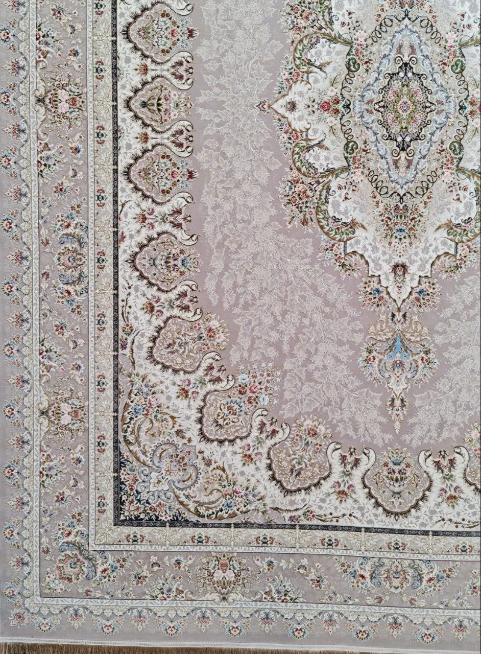 فرش 1500 شانه برجسته نقشه شکیبا زمینه یاسی از نمای گوشه