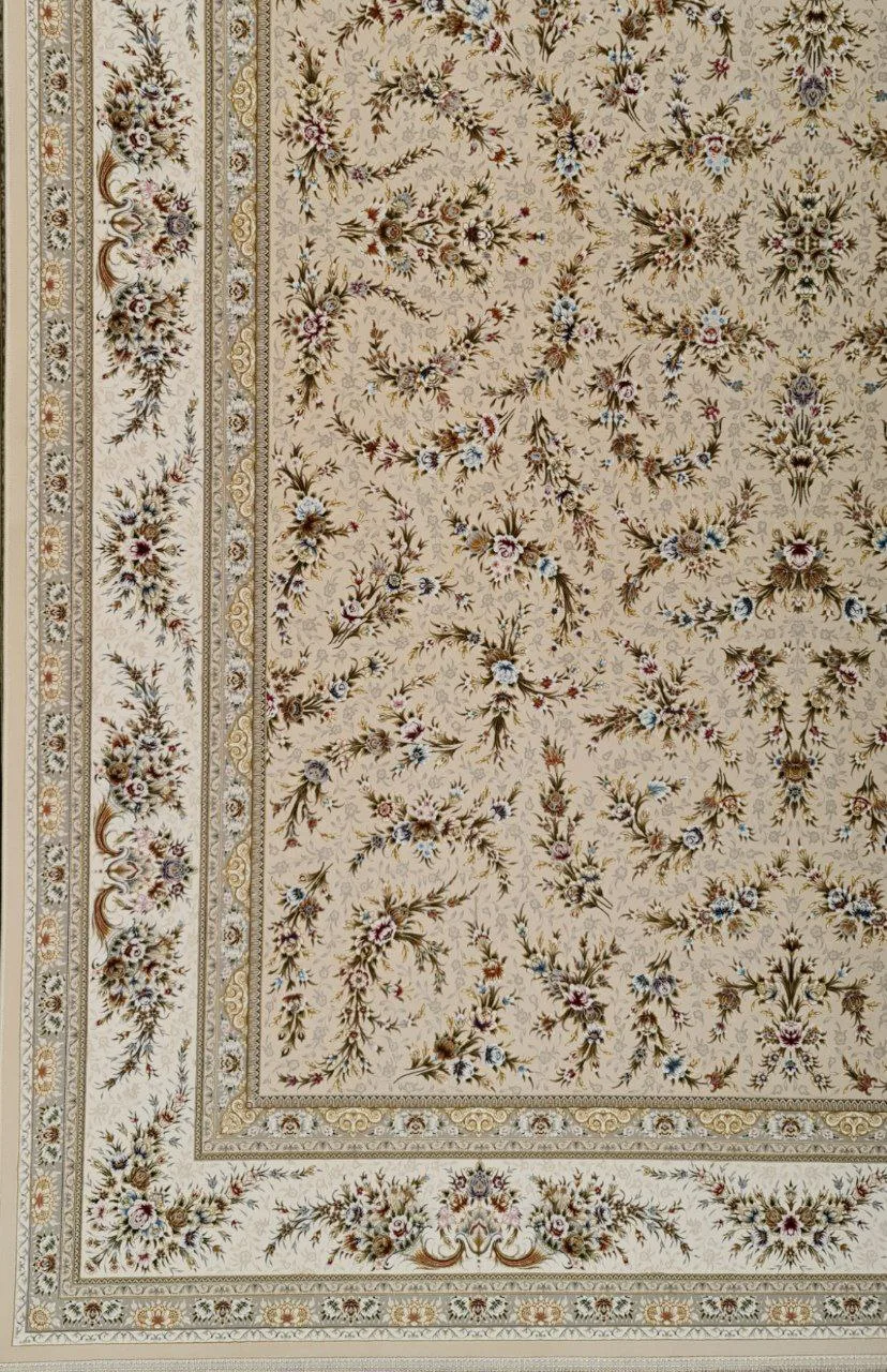 فرش 1500 شانه برجسته نقشه افشان کژال زمینه کرم از نمای گوشه