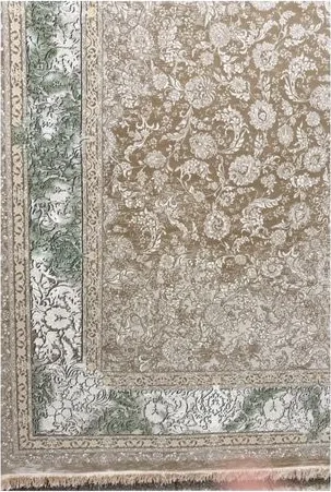 فرش ۱۲۰۰ شانه نقشه وینتیج مینا زمینه نسکافه ای حاشیه سبز