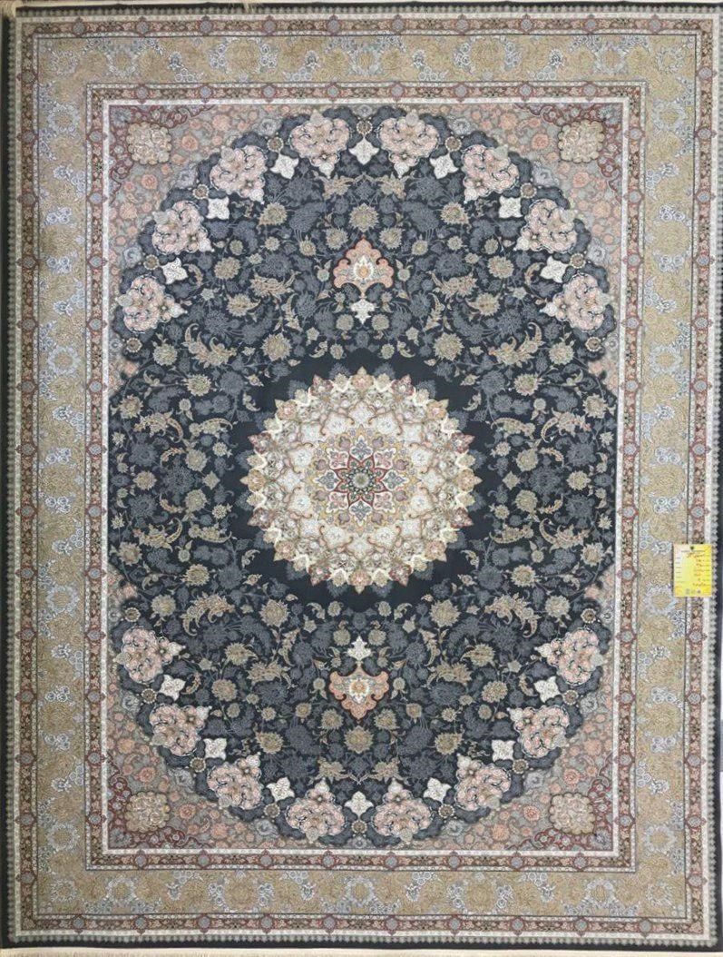 فرش 1500 شانه نقشه اصفهان زمینه آبی - گل برجسته 1