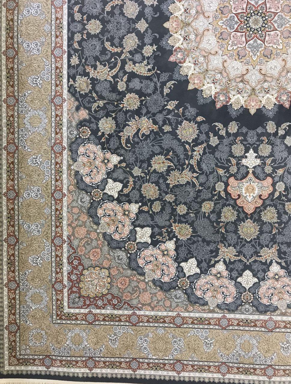 فرش 1500 شانه نقشه اصفهان زمینه آبی - گل برجسته 3