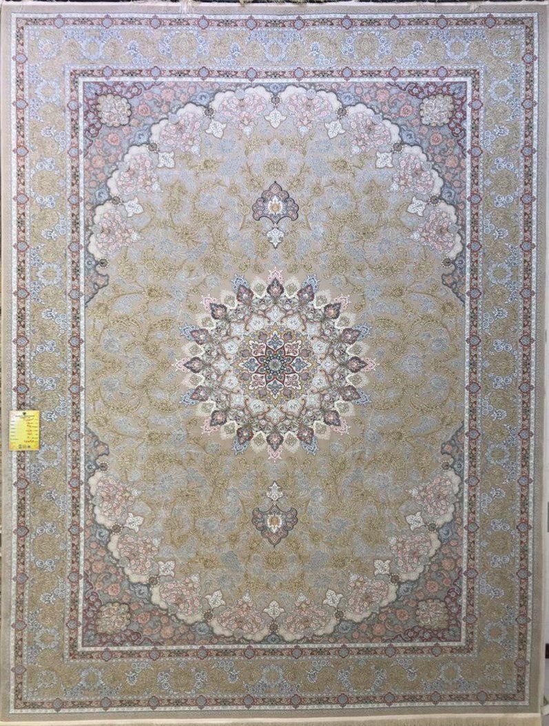 فرش 1500 شانه نقشه اصفهان زمینه بژ - گل برجسته 1