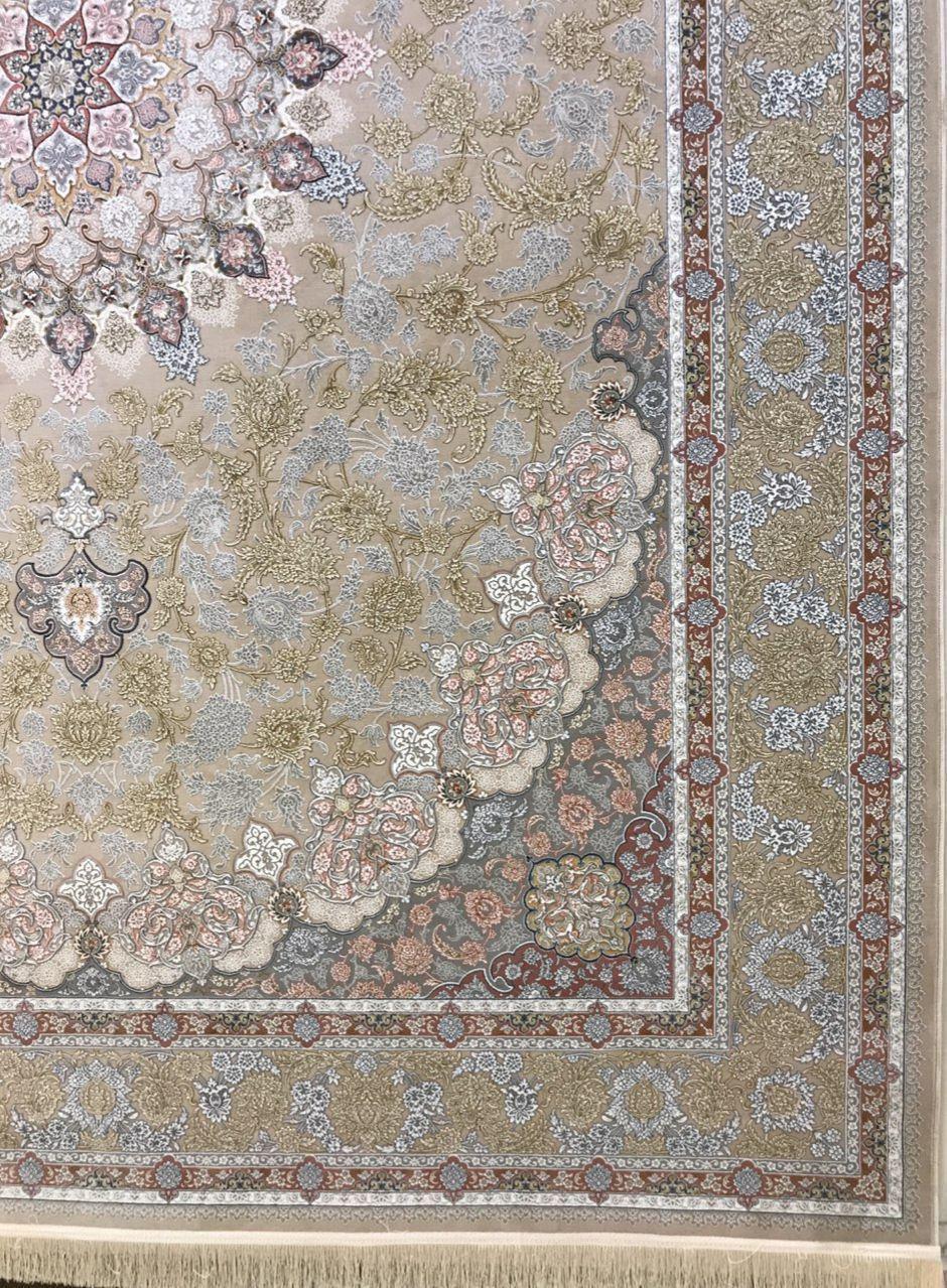 فرش 1500 شانه نقشه اصفهان زمینه بژ - گل برجسته 3