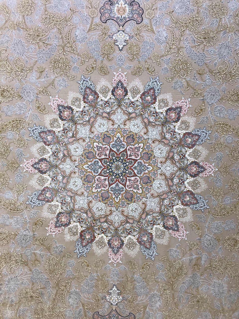 فرش 1500 شانه نقشه اصفهان زمینه بژ - گل برجسته 2