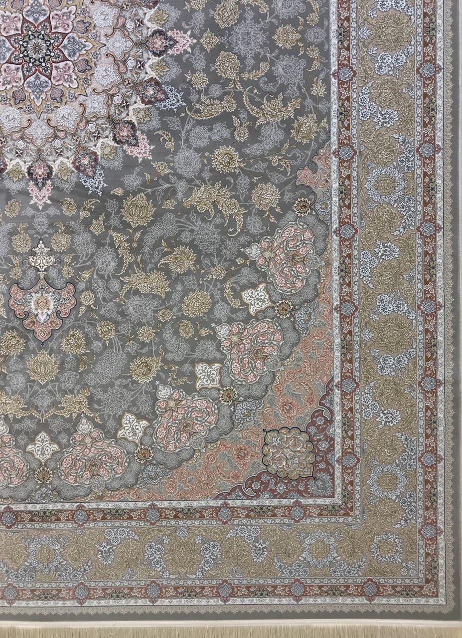 فرش 1500 شانه نقشه اصفهان زمینه نقره ای - گل برجسته 3
